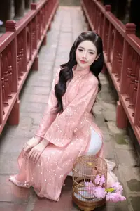 Discover Asian Beauty: Elegant Girl in Dreamy Pink Ao Dai Portrait-3