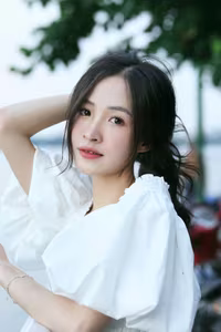 XVG No.44: Captivating Smile of a White-Clad Muse by the Lake A Radiant Moment of Youthful Beauty-0