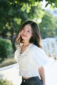 XVG No.44: Captivating Smile of a White-Clad Muse by the Lake A Radiant Moment of Youthful Beauty-14