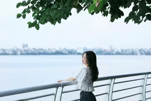 XVG No.44: Captivating Smile of a White-Clad Muse by the Lake A Radiant Moment of Youthful Beauty-4