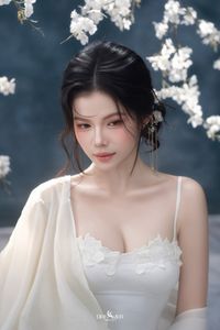 Discover Ethereal Grace: An Asian Beauty in Pure White Amidst Delicate White Blossoms-6