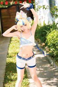 Coser@PoppaChan - Sameko Saba Cosplay: Adorable Sailor Outfit in a Lively Outdoor Setting-22