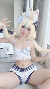 Coser@PoppaChan - Sameko Saba Cosplay: Adorable Sailor Outfit in a Lively Outdoor Setting-25