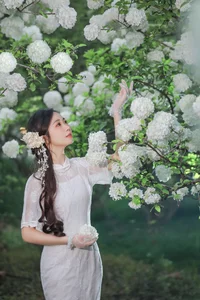 Ethereal Beauty in White Hydrangeas YiTuYu Vol.8965 Hua Zhuang Shi Tian-13