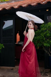 Capture the Essence of Asian Charm: Modern Red Dress with Elegant Traditional Motifs for Sophisticated Fashion Lovers-5