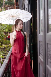 Capture the Essence of Asian Charm: Modern Red Dress with Elegant Traditional Motifs for Sophisticated Fashion Lovers-4