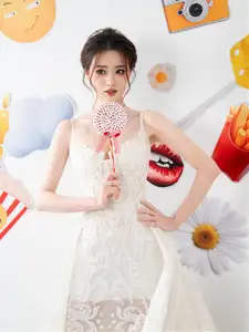 Ethereal Beauty: Model in Elegant Lace Wedding Gown | Chic Evening Dress Design-12