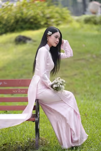 VGU No.119: Elegant Vietnamese Beauty in Pink Ao Dai Amidst Nature's Serenity-3